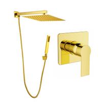 Kit Ducha Quadrada 20x20 Slim com desviador + Acabamento para registro Monocomando base deca Alavanca Dourado Brilhante