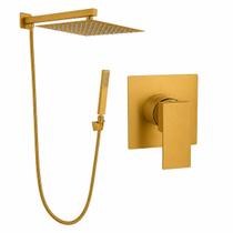 Kit Ducha Quadrada 20x20 Slim com desviador+Acabamento para registro Monocomando base deca Alavanca Dourado Fosco Kit Ducha Quadrada 20x20 Slim com desviador+Acabamento para registro Monocomando base deca Alavanca Dourado Fosco