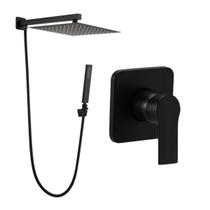 Kit Ducha Quadrada 20x20 Slim com desviador + Acabamento para registro Monocomando base deca Alavanca Preto Fosco