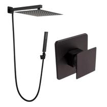 Kit Ducha Quadrada 20x20 Slim com desviador + Acabamento para registro Monocomando base deca Cogumelo Preto Fosco