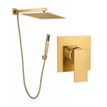 Kit Ducha Quadrada 20x20 Slim com desviador + Acabamento para registro Monocomando base deca Dourado Escovado Kit Ducha Quadrada 20x20 Slim com desviador + Acabamento para registro Monocomando base deca Dourado Escovado