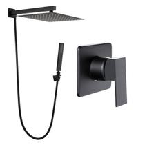 Kit Ducha Quadrada 20x20 Slim com desviador + Acabamento para registro Monocomando base Docol 3/4 Alavanca Preto Fosco
