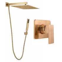 Kit Ducha Quadrada 20x20 Slim com desviador + Acabamento para registro Monocomando base Docol 3/4 Dourado Escovado