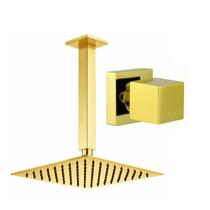 Kit Ducha Quadrada 20x20 Slim de teto + 1 Acabamento para Registro base deca Quadrado de 1/2 ou 3/4 Dourado Brilhante Kit Ducha Quadrada 20x20 Slim de teto + 1 Acabamento para Registro base deca Quadrado de 1/2 ou 3/4 Dourado Brilhante