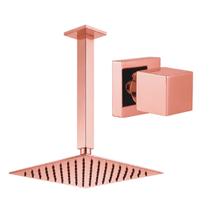 Kit Ducha Quadrada 20x20 Slim de teto + 1 Acabamento para Registro base deca Quadrado de 1/2 ou 3/4 Rose-Gold Brilhante