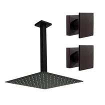 Kit Ducha Quadrada 20x20 Slim de teto + 2 Acabamentos para Registro base deca Cogumelo Até 1'' Pol Preto Fosco Kit Ducha Quadrada 20x20 Slim de teto + 2 Acabamentos para Registro base deca Cogumelo Até 1'' Pol Preto Fosco