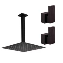 Kit Ducha Quadrada 20x20 Slim de teto + 2 Acabamentos para Registro base deca Diamante Até 1'' Pol Preto Fosco Kit Ducha Quadrada 20x20 Slim de teto + 2 Acabamentos para Registro base deca Diamante Até 1'' Pol Preto Fosco