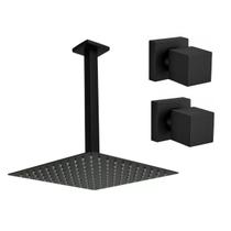 Kit Ducha Quadrada 20x20 Slim de teto + 2 Acabamentos para Registro base deca Quadrado de 1/2 ou 3/4 Preto Fosco Kit Ducha Quadrada 20x20 Slim de teto + 2 Acabamentos para Registro base deca Quadrado de 1/2 ou 3/4 Preto Fosco