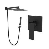 Kit Ducha Quadrada 20x20 Slim Gás Solar com desviador e Acabamento para registro Monocomando base Padrão Deca Alavanca Preto Fosco Metal