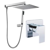 Kit Ducha Quadrada 20x20 Slim Gás Solar com desviador e Acabamento para registro Monocomando base padrão Docol 3/4 Alavanca Cromado Brilhante