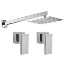 Kit Ducha Quadrada 20x20 Slim Gás Solar Ultra Fina com 2 Acabamentos para Registro base padrão Deca Alavanca até 1 pol Cromado Brilhante Metal