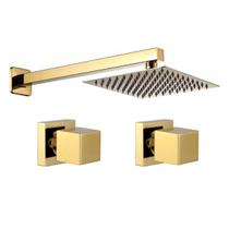 Kit Ducha Quadrada 20x20 Slim Gás Solar Ultra Fina com 2 Acabamentos para Registro base padrão Deca Quadrado de 1/2 ou 3/4 Dourado Brilhante Metal Kit Ducha Quadrada 20x20 Slim Gás Solar Ultra Fina com 2 Acabamentos para Registro base padrão Deca Quadrado de 1/2 ou 3/4 Dourado Brilhante Metal