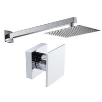 Kit Ducha Quadrada 20x20 Slim Gás Solar Ultra Fina com Acabamento para Registro base padrão Deca Quadrado Cogumelo até 1 pol Cromado Brilhante Metal
