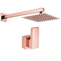 Kit Ducha Quadrada 20x20 Slim Ultra Fina + 1 Acabamento para Registro base deca Alavanca Até 1'' Pol Rose-Gold Brilhante