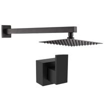 Kit Ducha Quadrada 20x20 Slim Ultra Fina + 1 Acabamento para Registro base Docol Alavanca de 1/2 ou 3/4 Preto Fosco