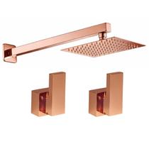 Kit Ducha Quadrada 20x20 Slim Ultra Fina + 2 Acabamentos para Registro base deca Alavanca até 1''pol Rose-Gold Brilhante Kit Ducha Quadrada 20x20 Slim Ultra Fina + 2 Acabamentos para Registro base deca Alavanca até 1''pol Rose-Gold Brilhante
