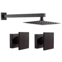 Kit Ducha Quadrada 20x20 Slim Ultra Fina + 2 Acabamentos para Registro base deca Cogumelo Até 1'' Pol Preto Fosco