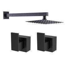 Kit Ducha Quadrada 20x20 Slim Ultra Fina + 2 Acabamentos para Registro base Docol 3/4 Alavanca de 1/2 ou 3/4 Preto Fosco Kit Ducha Quadrada 20x20 Slim Ultra Fina + 2 Acabamentos para Registro base Docol 3/4 Alavanca de 1/2 ou 3/4 Preto Fosco