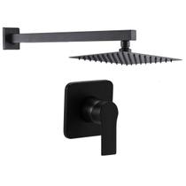 Kit Ducha Quadrada 20x20 Slim Ultra Fina + Acabamento para registro Monocomando base deca Quadrado Alavanca Preto Fosco