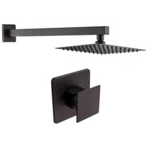 Kit Ducha Quadrada 20x20 Slim Ultra Fina + Acabamento para registro Monocomando base deca Quadrado Cogumelo Preto Fosco