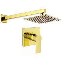 Kit Ducha Quadrada 20x20 Slim Ultra Fina + Acabamento para registro Monocomando base deca Quadrado Dourado Brilhante Kit Ducha Quadrada 20x20 Slim Ultra Fina + Acabamento para registro Monocomando base deca Quadrado Dourado Brilhante