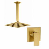 Kit Ducha Quadrada 20x20 Slim Ultra Fina de teto + Acabamento para registro Monocomando base deca Dourado Escovado Kit Ducha Quadrada 20x20 Slim Ultra Fina de teto + Acabamento para registro Monocomando base deca Dourado Escovado
