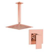 Kit Ducha Quadrada 20x20 Slim Ultra Fina de teto + Acabamento para registro Monocomando base deca Rose-Gold Brilhante Kit Ducha Quadrada 20x20 Slim Ultra Fina de teto + Acabamento para registro Monocomando base deca Rose-Gold Brilhante