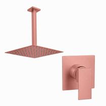 Kit Ducha Quadrada 20x20 Slim Ultra Fina de teto + Acabamento para registro Monocomando base deca Rose-Gold Fosco Kit Ducha Quadrada 20x20 Slim Ultra Fina de teto + Acabamento para registro Monocomando base deca Rose-Gold Fosco