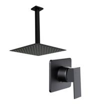Kit Ducha Quadrada 20x20 Slim Ultra Fina de teto + Acabamento para registro Monocomando base Docol Alavanca Preto Fosco