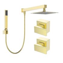 Kit Ducha Quadrada 20x20 Slim Ultra Fina Gás Solar com desviador e 2 Acabamento para Registro base Deca de 1/2 ou 3/4 Dourado Champanhe Brilhante Kit Ducha Quadrada 20x20 Slim Ultra Fina Gás Solar com desviador e 2 Acabamento para Registro base Deca de 1/2 ou 3/4 Dourado Champanhe Brilhante
