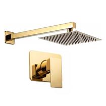 Kit Ducha Quadrada 20x20 Slim Ultra Fina Gás Solar e Acabamento para registro Monocomando base padrão Docol Quadrado Alavanca Dourado Brilhante Metal Kit Ducha Quadrada 20x20 Slim Ultra Fina Gás Solar e Acabamento para registro Monocomando base padrão Docol Quadrado Alavanca Dourado Brilhante Metal