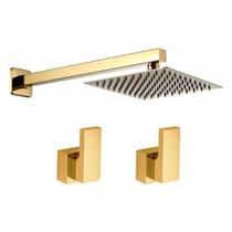 Kit Ducha Quadrada 20x20 Slim Ultra Fina Gás Solar Piscina com 2 Acabamentos para Registro base padrão Deca Alavanca até 1 pol Dourado Brilhante Metal