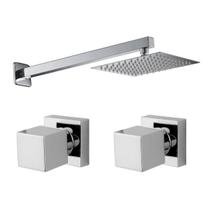 Kit Ducha Quadrada 20x20 Slim Ultra Fina Gás Solar Piscina com 2 Acabamentos para Registro base padrão Deca Quadrado de 1/2 ou 3/4 Cromado Brilhante