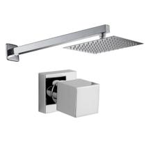 Kit Ducha Quadrada 20x20 Slim Ultra Fina Gás Solar Piscina com Acabamento para Registro base padrão Deca Quadrado de 1/2 ou 3/4 Cromado Brilhante