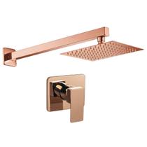 Kit Ducha Quadrada 20x20 Slim Ultra Fina Gás Solar Piscina com Acabamento para registro Monocomando base Deca 4493 Alavanca Rose Gold Brilhante