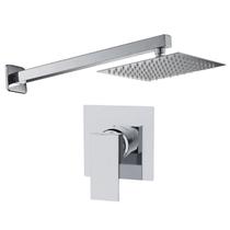 Kit Ducha Quadrada 20x20 Slim Ultra Fina Gás Solar Piscina com Acabamento para registro Monocomando base Deca Quadrado Alavanca Cromado Brilhante