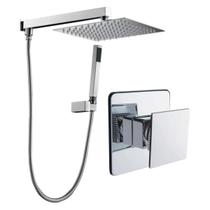 Kit Ducha Quadrada 20x20 Slim Ultra Fina Gás Solar Piscina com desviador e Acabamento para registro Monocomando base Deca Cogumelo Cromado Brilhante