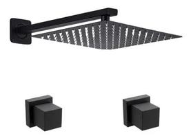 Kit Ducha Quadrada 20x20cm Inox Preto E 2 Acabamento Preto