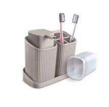 Kit Duo Banheiro em Polipropileno Cinza Claro com 2 Peças e Bandeja - Usual Utilidades Kit Duo Banheiro em Polipropileno Cinza Claro com 2 Peças e Bandeja - Usual Utilidades