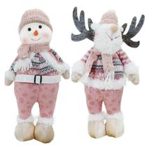 Kit Dupla Boneco Natal Rena Boneca De Neve Rosa Natalina Tec