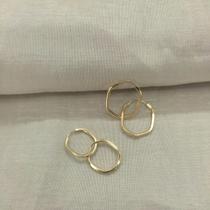 Kit Dupla Brincos Argolas Sextavados Alongados Pequenos Ouro 18K