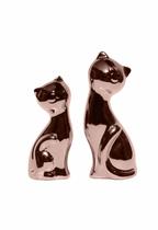 Kit Dupla de Gatos Estatua Decorativa de Porcelana 2 Gatos