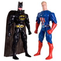 Kit Dupla De Heróis Capitão America Batmam Traje Articulável