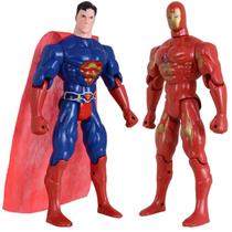 Kit Dupla De Heróis Homem De Ferro Super Homem Articuláveis