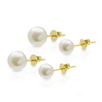 Kit duplo 2 pares brincos pérola banhado a ouro 18k mimoo joias Kit duplo 2 pares brincos pérola banhado a ouro 18k mimoo joias