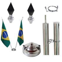 Kit Duplo Completo 2 Furo 1 Base de Alumínio 2 Mastro 2 Ponteira 01 4 Presilha 2 Bandeira