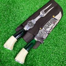 Kit Duplo Faca e Garfo Artesanal Churrasco Palmeiras Premium Chef Gourmet