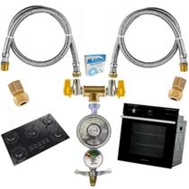 Kit Duplo Mangueiras 1,00Mt Instalação Gás Glp Cooktop Forno