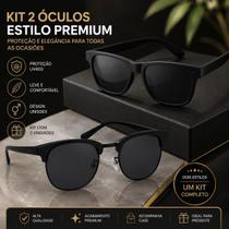 Kit Duplo Óculos Sol Unissex Preto UV400 Proteção Completa e Estilo Premium