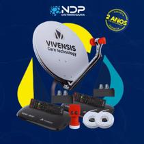 Kit Duplo Plus - Antena Parabólica, Receptores VX10 Plus - LNBF Duplo, Cabos coaxiais 15 metros - Vivensis